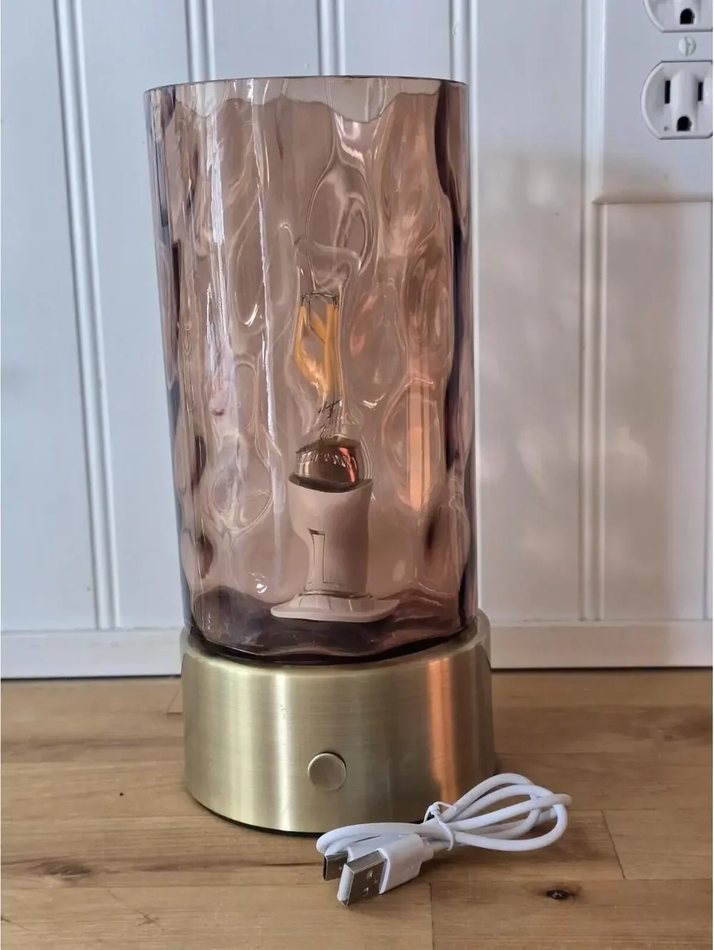 Amber Wave Cylinder Glass Touch Table Lamp Battery Operated Or Plug In